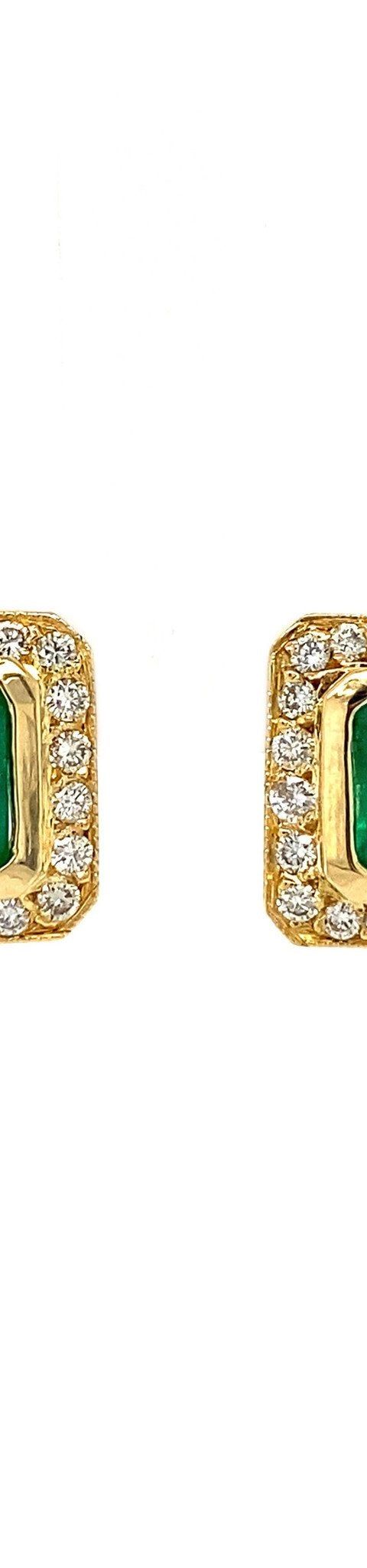 Vintage 18K Gold Stud Earrings with Emerald and Diamond